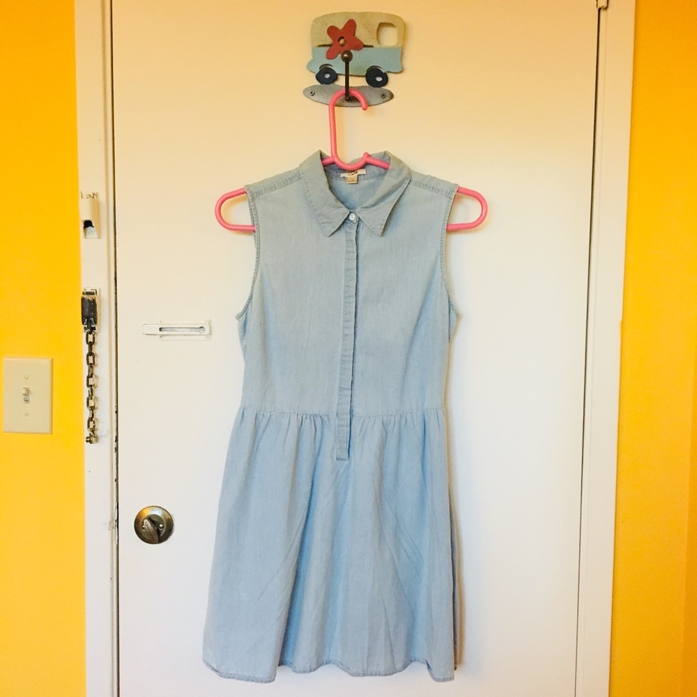 Blue Denim Sleveless Collared Dress